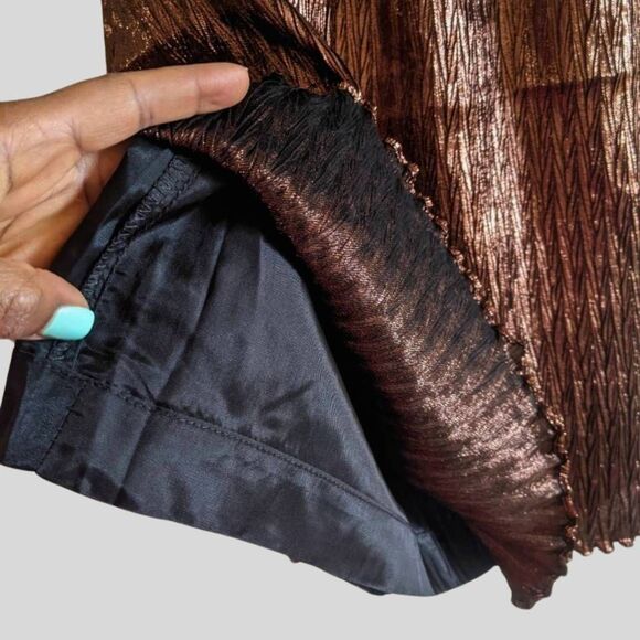 Evan Picone Metallic Brown Pleated Midi Skirt Women's Size 4 A-Line Vintage USA - Picture 6 of 12